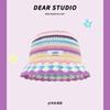 Fashion Dopamine Color Matching Striped Knitted Women's Cap Autumn and Winter Warm Casual Versatile Show Face Small Bucket Hat