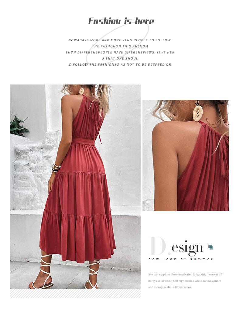 European & American Women's Summer Halter Solid Color Midi Dress (2023)