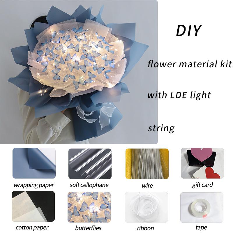 Букет из светящихся бабочек, набор материалов для самостоятельного изготовления, набор для украшения свадьбы на день рождения, набор для самостоятельного изготовления букета невесты, набор для самостоятельного изготовления свадебного декора