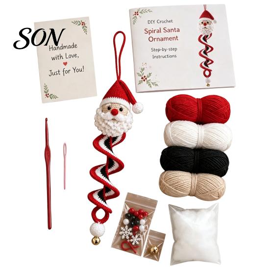 Christmas Tree Ornament Crochet Doll Spiral DIY Kit, Holiday Craft Set with Handmade Gift Soft Yarn, Beads, Hanging for Window Wall Cabinet Her