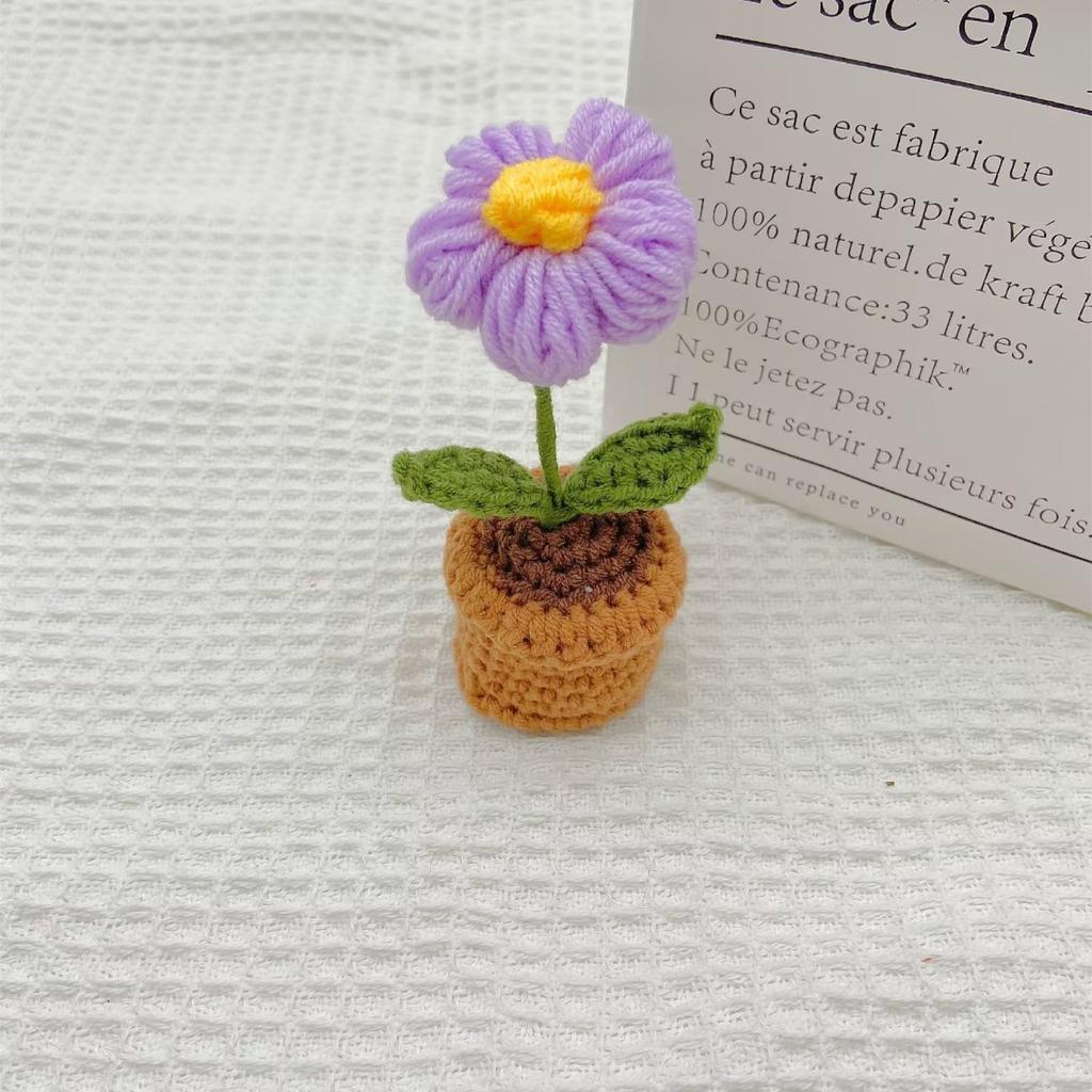 DIY Hand Woven Mini Potted Flowers Rose Crochet Hooks Homemade Tulips Office Ornaments Yarn Products