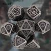 7 шт., черные шестерни, металлические кубики, набор твердых металлических многогранных кубиков, подходящий для ролевой игры, настольной игры, карточной игры