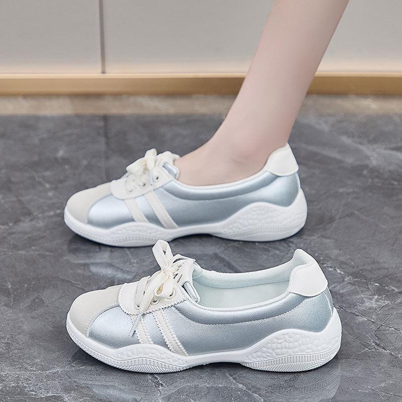 Light Mouth Casual Moral Training Shoes for Women's Autumn New Soft Sole Shock-absorbing Sports Shoes Lace-up Versatile White Shoes