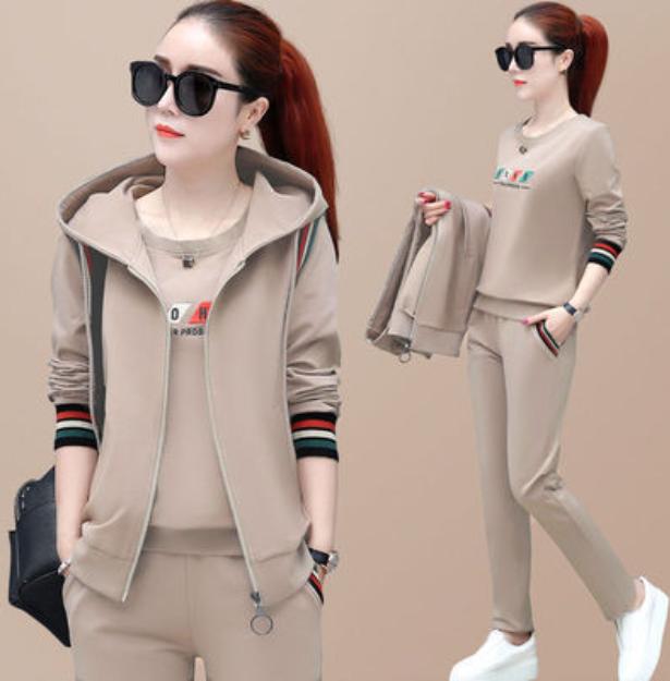 Autumn Three-piece Fashion Vest Women's Long-sleeved Sweater Plus Size Casual Sports Suit