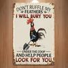 Antique Aluminum Decorative Sign and Plaque - "Don't Ruffle My Feathers" Rooster Theme - Wall Mounted Metal Poster for Outdoor