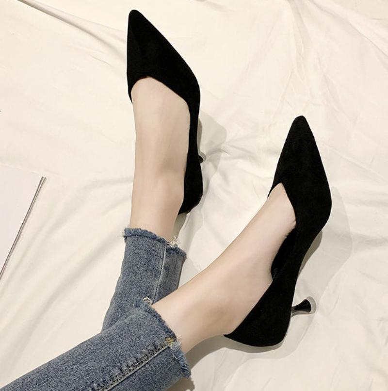 Женская летняя обувь на среднем каблуке Туфли для женщин 2024 года с острым носком для офиса, черные туфли Stilito, тренд по акции, предложение на отпуск