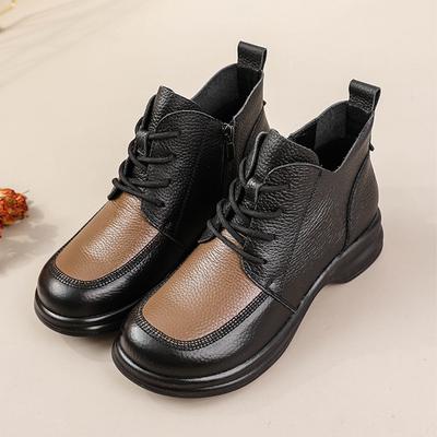 2025 г. Ботинки из натуральной коровьей кожи, женские оксфорды с меховой подкладкой, женские зимние короткие плюшевые ботильоны на шнуровке, водонепроницаемые зимние ботинки