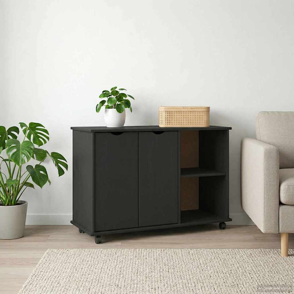 Mobile Cabinet in Black 100 x 39 x 65.5 cm Solid Pine Wood