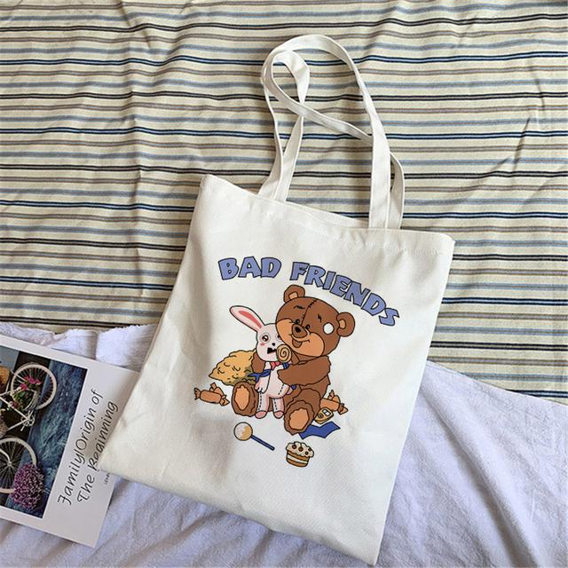 Милая, милая, мультяшная сумка для покупок, большая сумка, холщовая сумка, Harajuku, многоразовая большая вместительная сумка Kawaii, женская повседневная сумка через плечо.