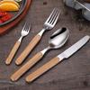 Western Stainless Steel Cutlery Wooden Handle Spoon Steak Knife Fork Fruit Fork Tableware Dinnerware Home Kitchen Utensils