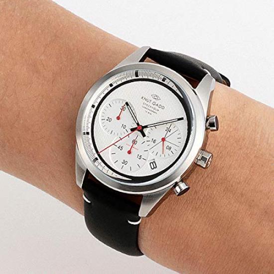 Мужские спортивные часы Knut Gadd CULT CHRONO Chronograph с белым, красным и черным кожаным циферблатом, стрелками и ремешком.. Гарантия 3 года.