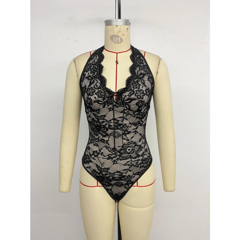 Женские новые элегантные и сексуальные кружевные облегающие комбинезоны с вырезом-стойкой и V-образным вырезом для вечеринок в клубе