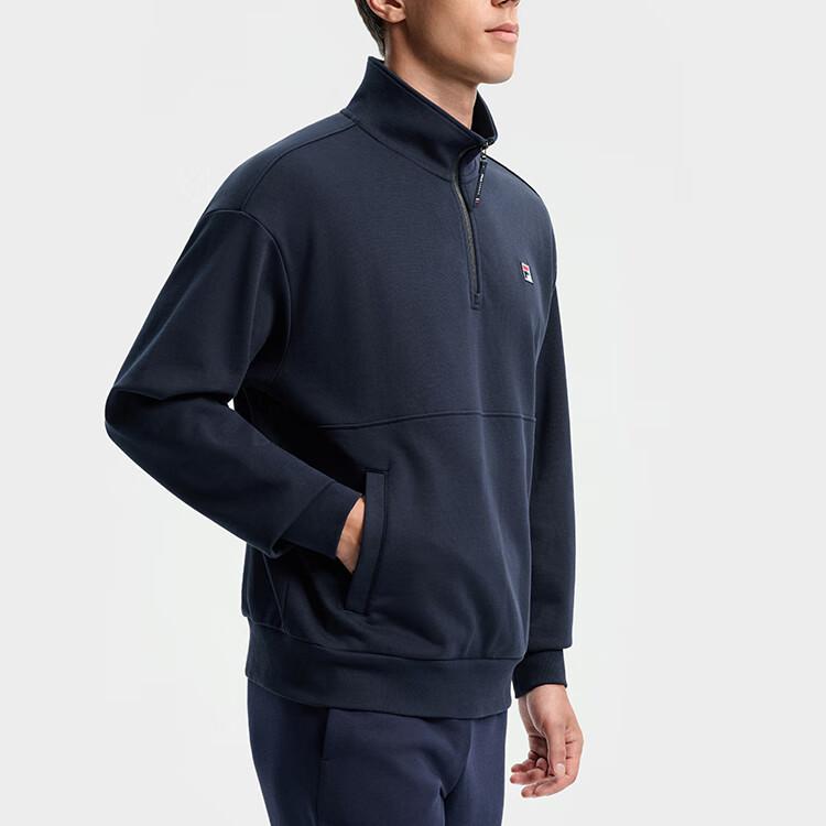 Fila Теннисный повседневный американский трикотажный свитшот с воротником-стойкой и молнией до середины груди для мужчин, небесно-голубой A11M543206FBU