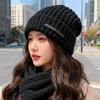 Hat Women's Thick Knitted Woolen Hat Autumn and Winter Style Versatile Large Head Circumference Beige Loose Trendy Face Small Hat