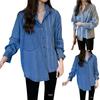 Women's Fashion Striped Denim Long Sleeve Loose Blouse Design Top