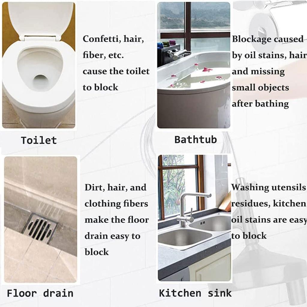 Toilet Sink Drain Unblocker Sewer Pipe Plunger Dredge Drain Auger Drain Clog Remover 3/7M Flexible Wire Rope with Nonslip Handle