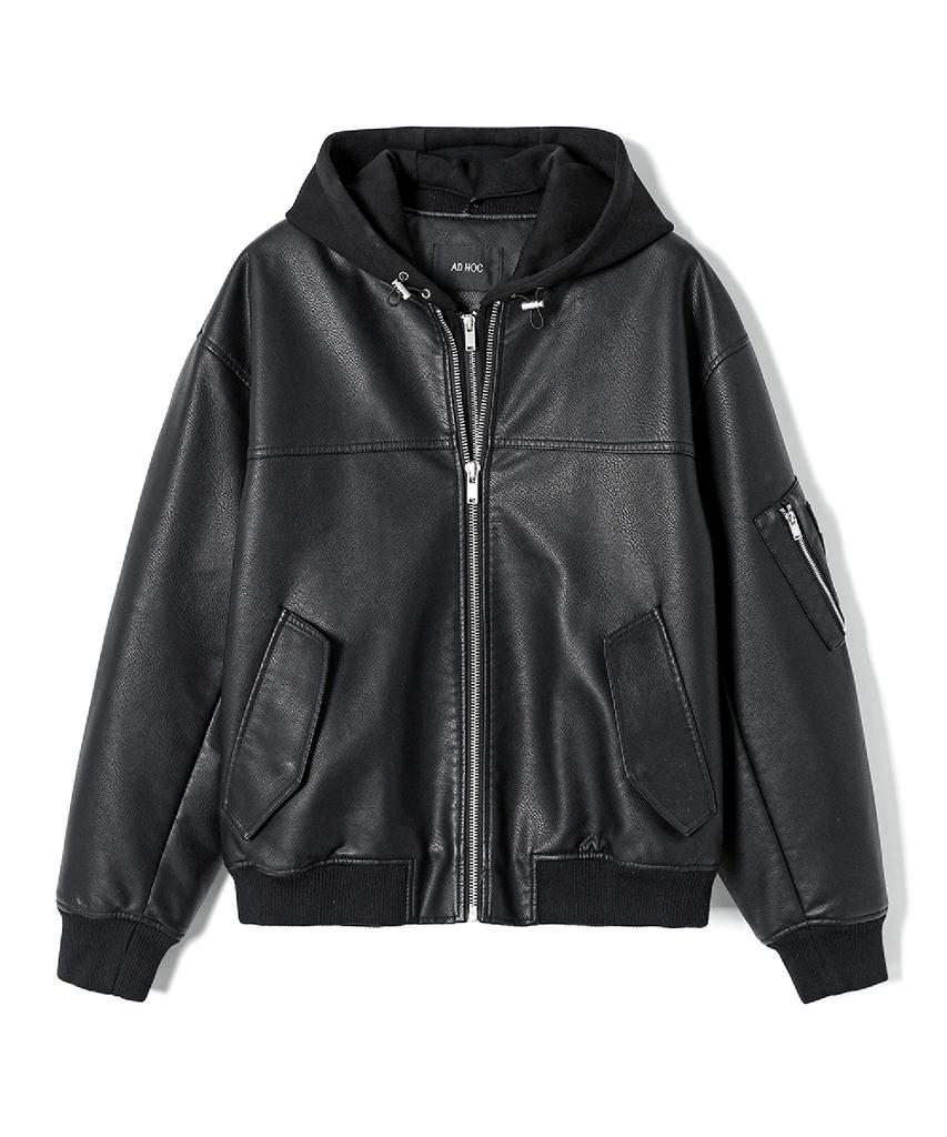 ADHOC Men'S Detachable Faux Leather Padded Jumper (Black) (Hcalea1)