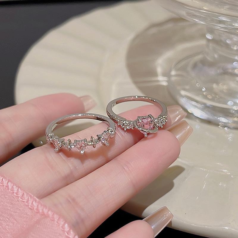 Кольцо в корейском стиле с розовым сердцем из циркония: Элитный дизайн класса люкс для женщин