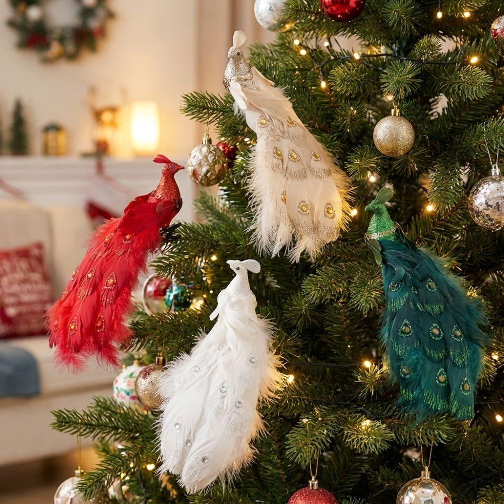 Long Tail Christmas Peacock Pendant Glitter Peacock Xmas Ornament Wedding Decor