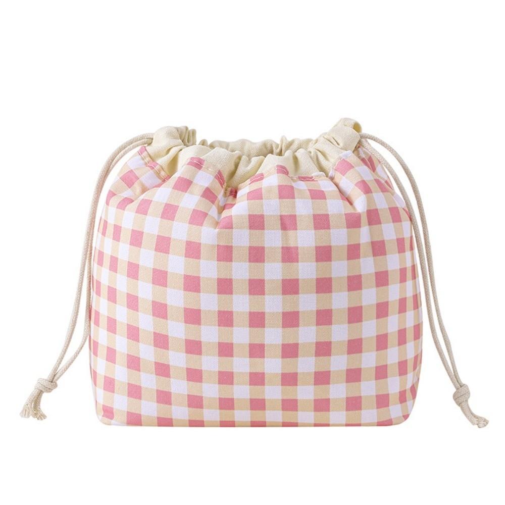 Plaid Pattern Drawstring Cosmetic Organizer Large Capacity Drawstring Storage Pouch Travel Storage
