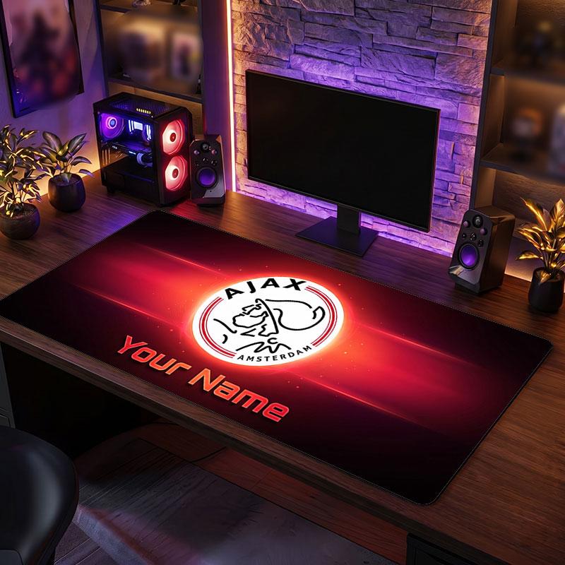 Ajax Amsterdam Custom Large Mouse Pad, Personalized Name Text Print, Football Logo Non‑Slip Desk Mat Gaming Gift
