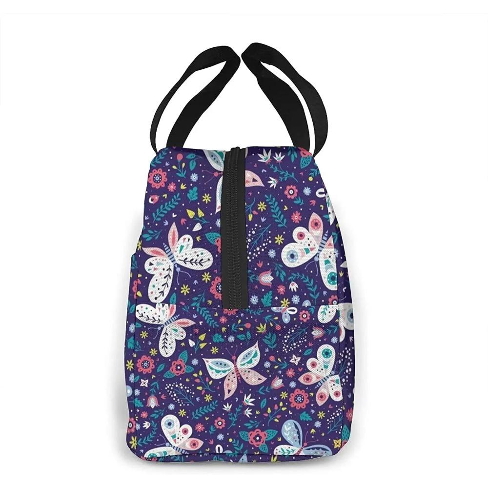 Сумка для ланча Purple Butterfly для женщин и девочек, маленькая, изолированная, многоразовая, сумка-холодильник, рюкзак для бенто, портативная, герметичная, сумки для ланча