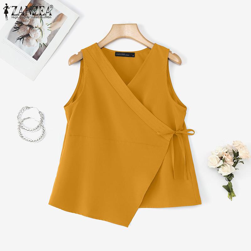 ZANZEA Женские повседневные майки без рукавов с V-образным вырезом и шнуровкой