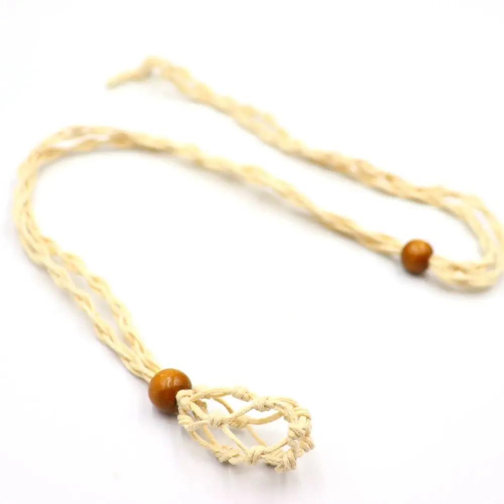 Adjustable Necklace Cord Empty Stone Holder Wax Rope Diy Necklace Natural Quartz Crystal Healing Stone Net Bag Pendant