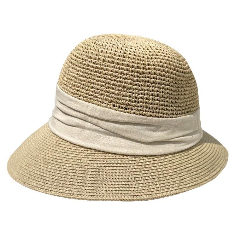 Vintage eaves straw bucket hat women's summer vacation wind seaside beach visor pleated sunscreen straw hat