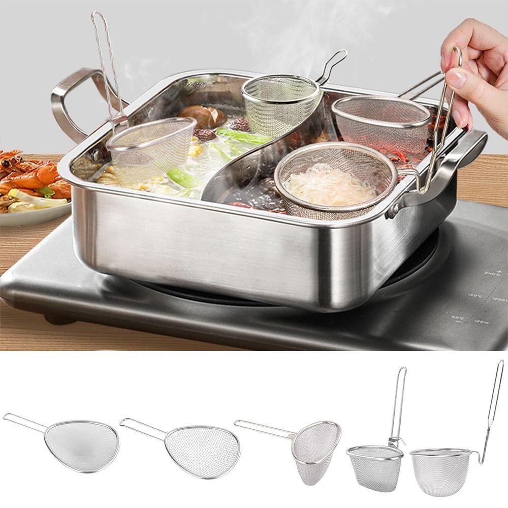 Сетчатая ложка-дуршлаг из нержавеющей стали 304, серебристая, кухонная утварь, дуршлаг для еды, ложка для корейской лапши, дуршлаг для овощей, дуршлаг для хот-пота