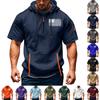 Men's Summer Shirt Print Zipper Pocket Short Sleeve Hooded Sweatshirt Men's Sports Large Size Casual Sweatshirt