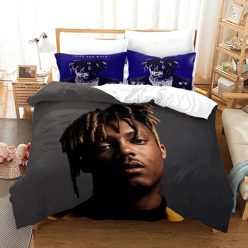Новый постельный комплект Juice Wrld Односпальный Полуторный Двуспальный Кингсайз Звезды Juice Wrld Комплект постельного белья Взрослый Мальчики Спальня Комплекты пододеяльников 3D 018