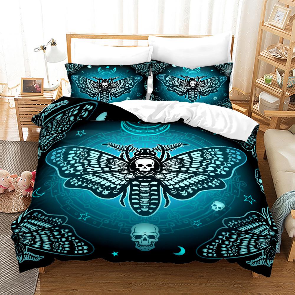 Комплект пододеяльников Death Moth King Queen Size Moon Skull Youth Gothic Insect Print Skeleton Bones Polyester Quilt Cover для детей