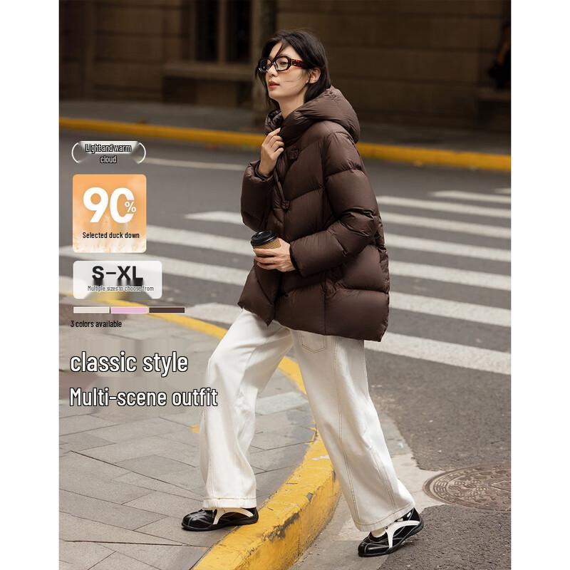 Demana Women's 15D Puff Cloud Hooded Loose Mid-Length Puffer Down Jacket