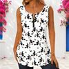 Women Plus Size Scoop Neck Front Zip Sleeveless Halloween Printed Curved Hem White Tank Top
