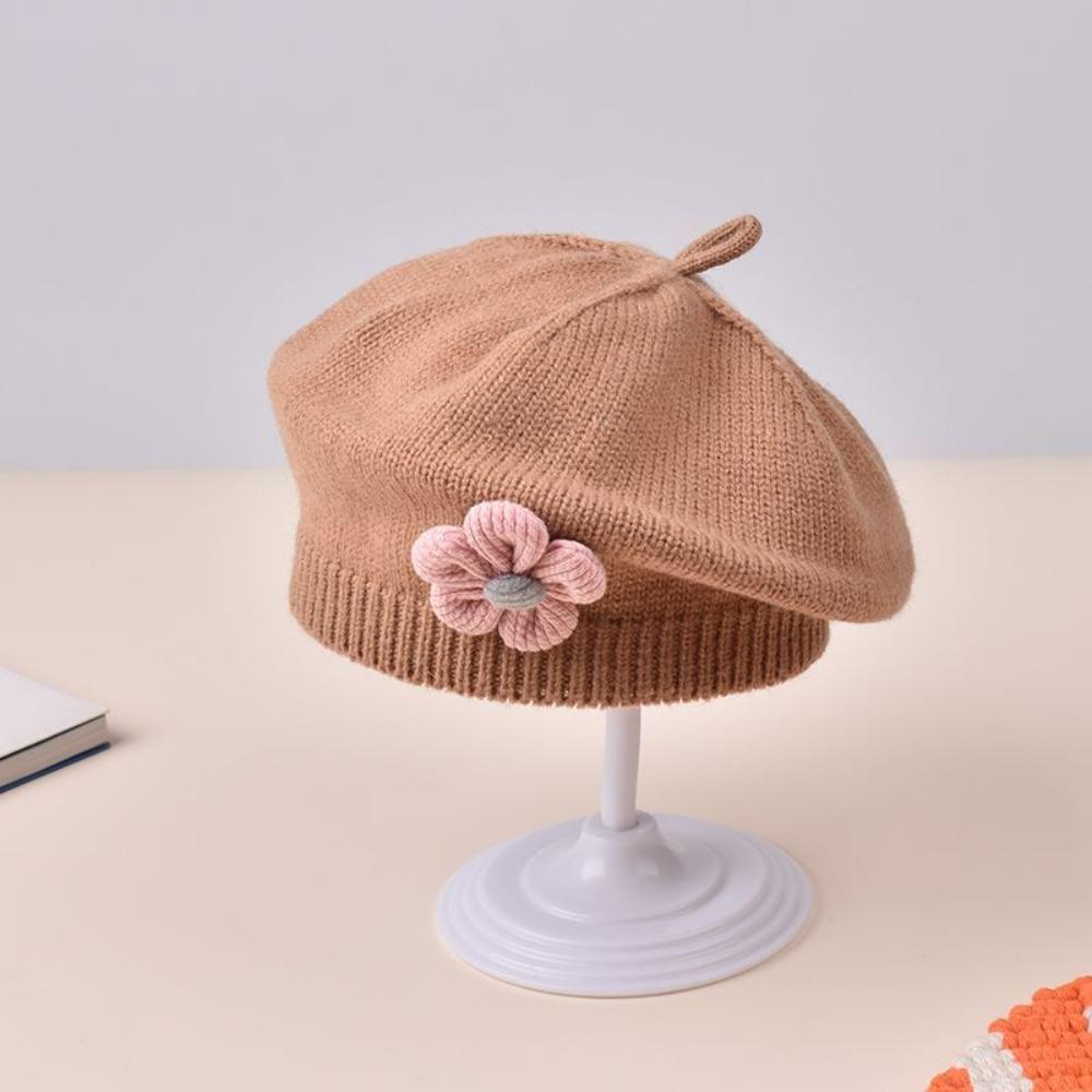 Korean Baby Beret Hat Flower Baby Knitted Hat New Artist Painter Caps For Infant Girls