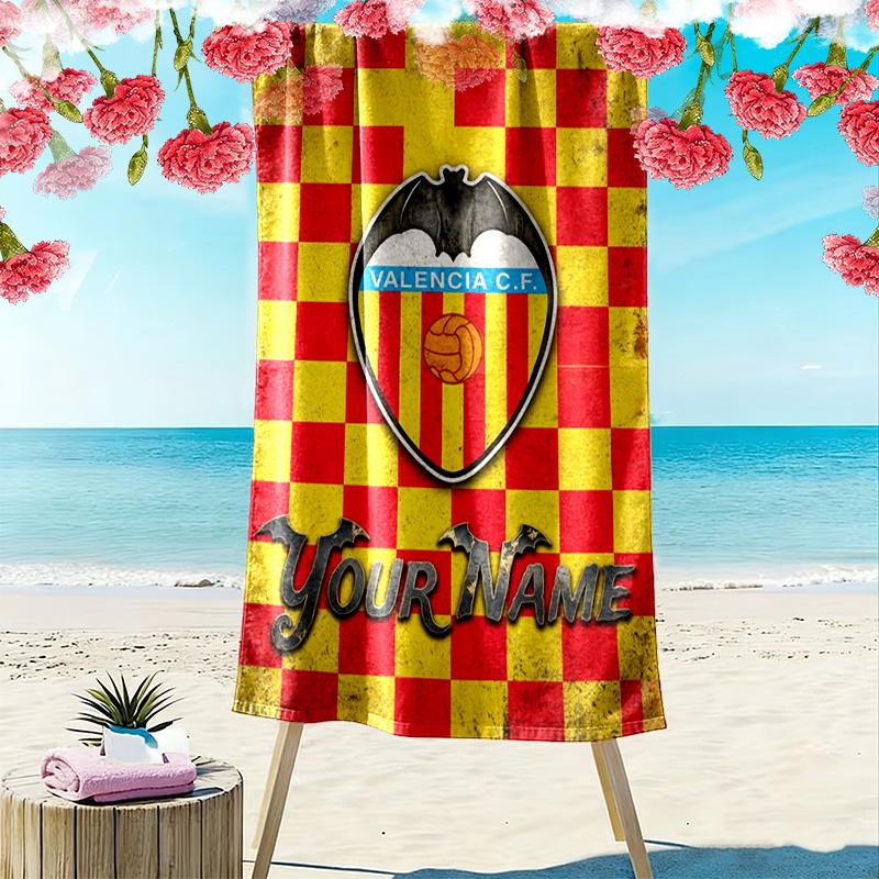Name Custom Valencia CF Logo Print Beach Towel, Large Soft Quick Dry Towel for Beach Camping Swimming