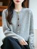 Women's Heavyweight Wool Cardigan with Colorful Buttons and Dot Yarn - Warm Autumn Winter Outerwear Sweater Coat