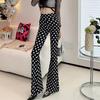 Весенние тонкие женские расклешенные брюки с высокой талией, облегающие брюки, расклешенные брюки с принтом и резинкой