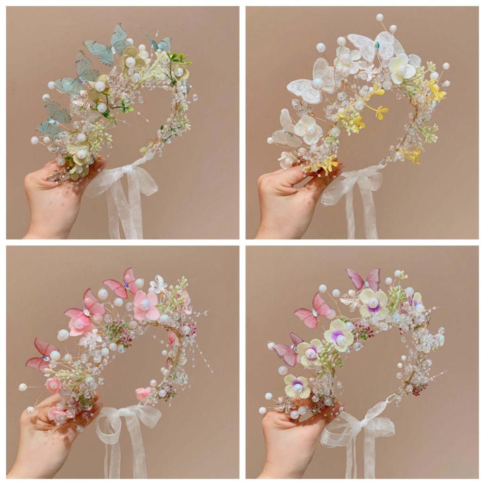 Bohemia Style Girls Garland Simulation Flower Flower Headdress Butterfly Fairy Hair Hoop  Women