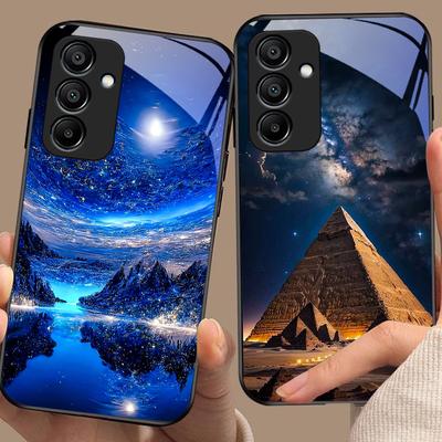 Пирамида Звездное небо Для Samsung Galaxy A15 5G 54 4G 51 50 24 35 90 71 12 51 53 52S 80 22 34 Черный Чехол для телефона из закаленного стекла
