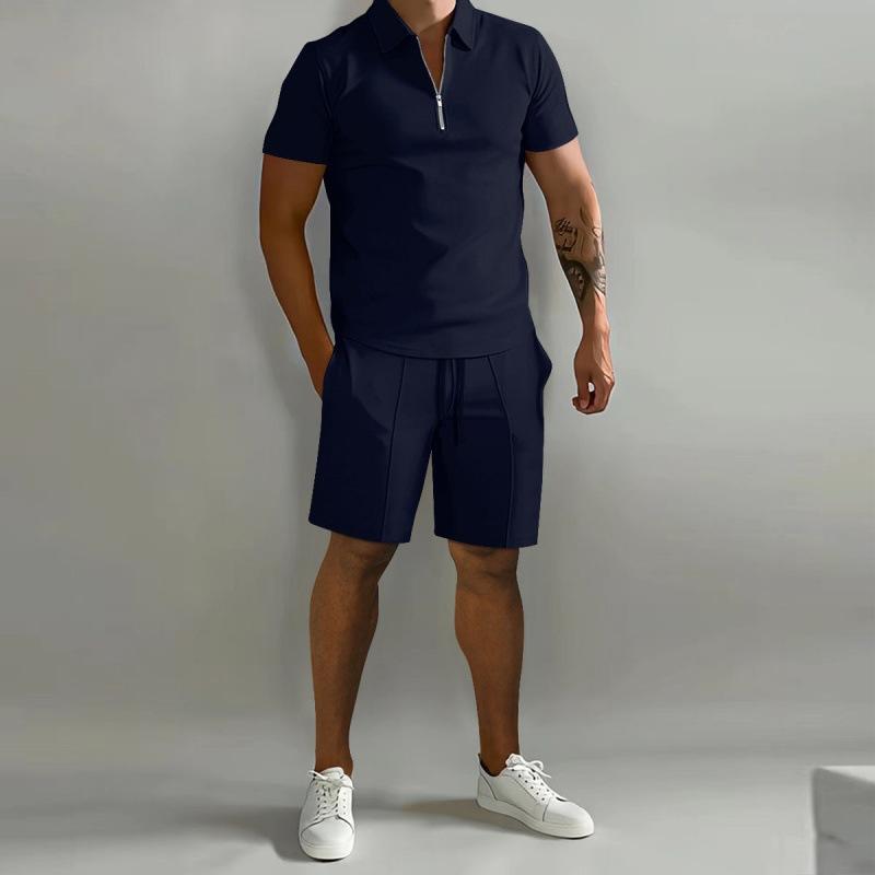 Summer Men's Polo Casual Loose Short Sleeve Shorts Sportswear Fashion Hundred Solid Colour Men's Two Piece Set