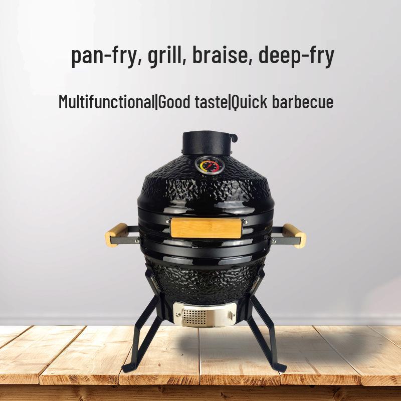 13" Portable Ceramic Charcoal Grill & Smoker for Outdoor BBQ Camping