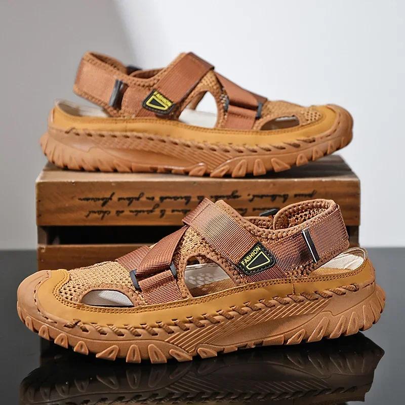 Летние мужские сандалии 2025 года, мужская повседневная обувь из натуральной кожи, мужская кожаная обувь для улицы
