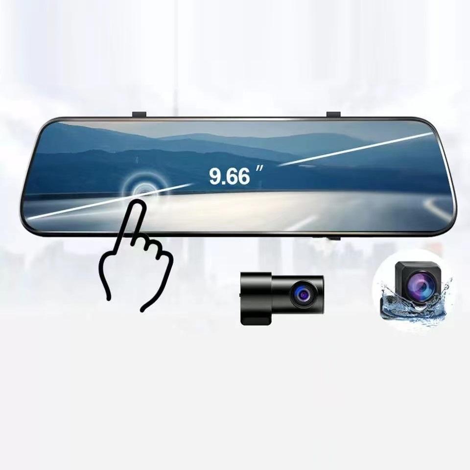10-дюймовый потоковый мультимедийный видеорегистратор для вождения, зеркало заднего вида, три объектива, WiFi, высокое разрешение, сенсорный экран заднего вида