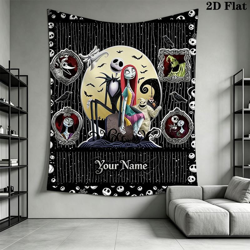 Name Custom Jack & Sally Wall Tapestry Aesthetic Wall Hanging Printed Fabric Blanket Decorative Tapestries for Bedroom Living Room Home Decor