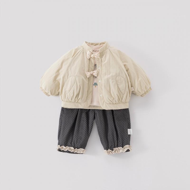 2026 Winter Baby Girl 3-Piece Warm Outfit Set: Quilted Jacket Fleece-Lined Top Thermal Pants 1-3 Years