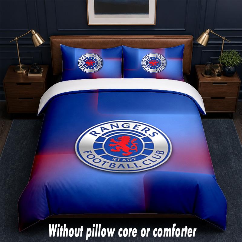 Rangers FC Design Bed Bedding Set 1 Duvet Cover + 2 Pillowcases Soft Breathable Household Bed Linens