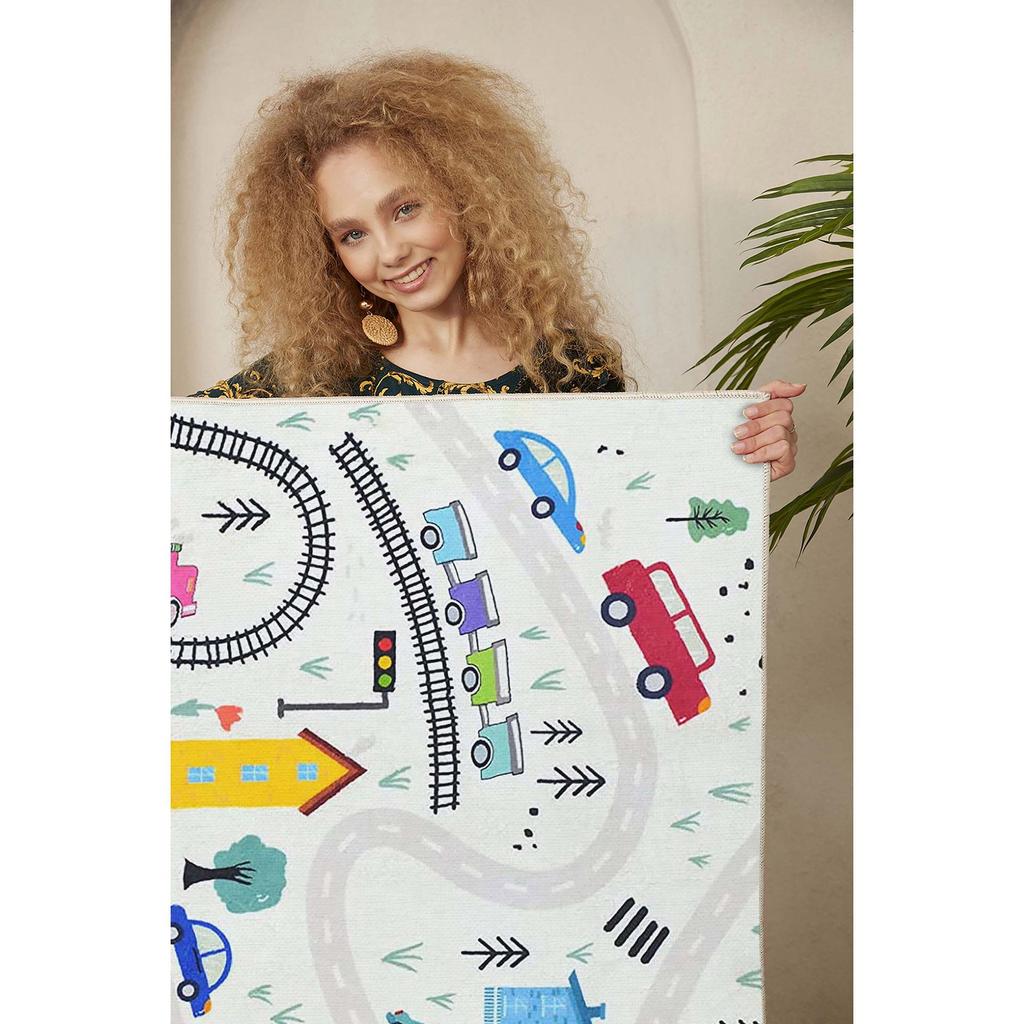 Декоративный современный тонкий коврик для детей из хлопка, устойчивый к пятнам, моющийся, сплетенный машиной