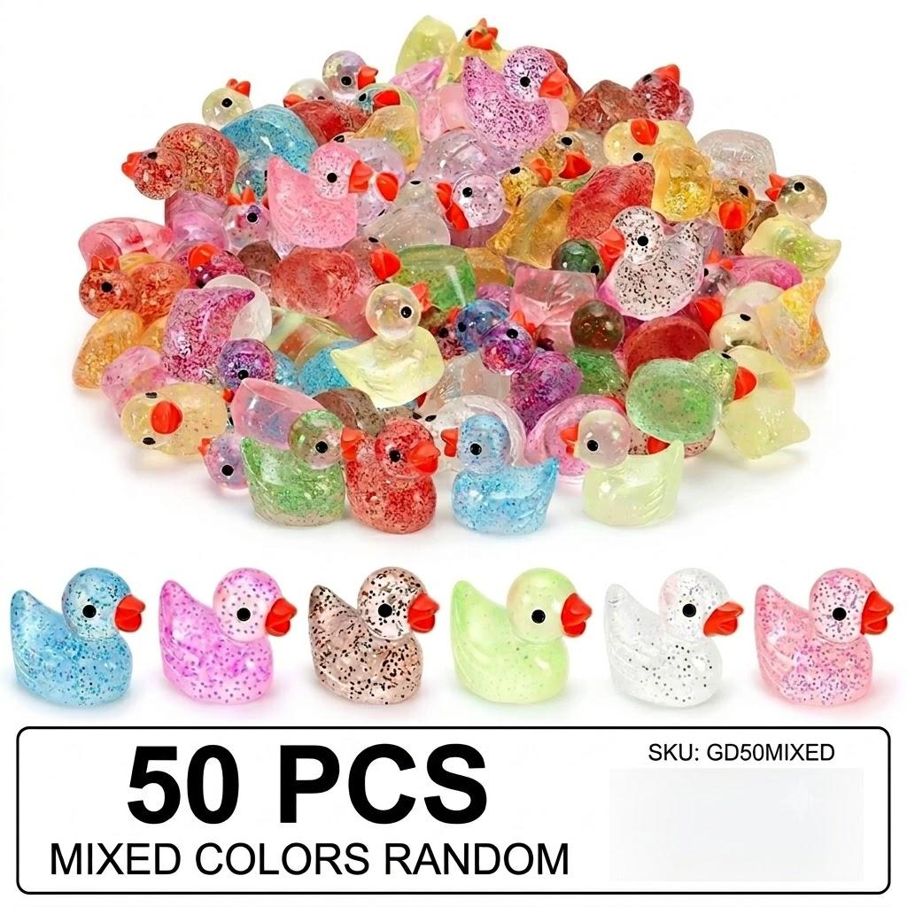 10/30/50/100pcs Mixed Glitter Mini Resin Ducks Miniatures, Fairy Garden Home Desk Ornament, Micro Landscape DIY Craft Decoration